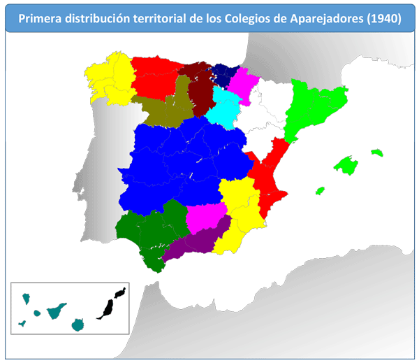 Primera distribución territorial de los Colegios de Aparejadores